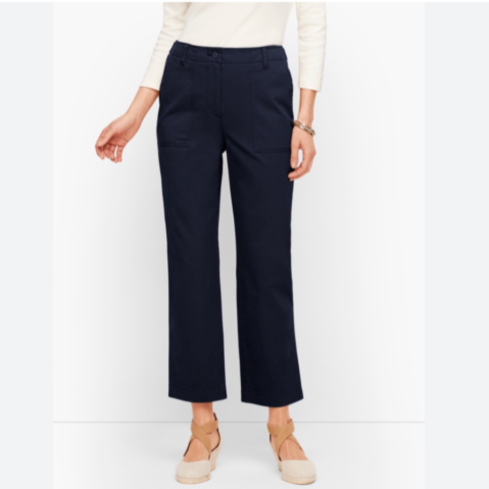 NWT High Waist Patch Pocket Crop Talbots Size 10P Navy Straight Leg 22" Inseam